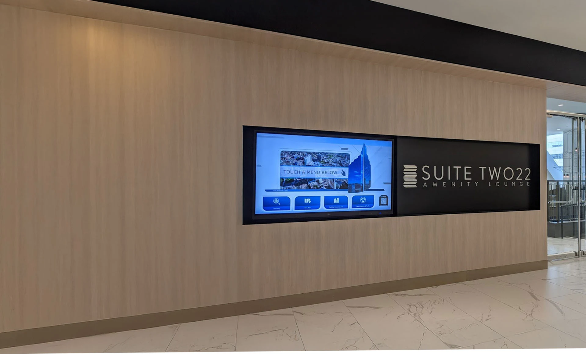 Interactive digital signage installed in a lobby