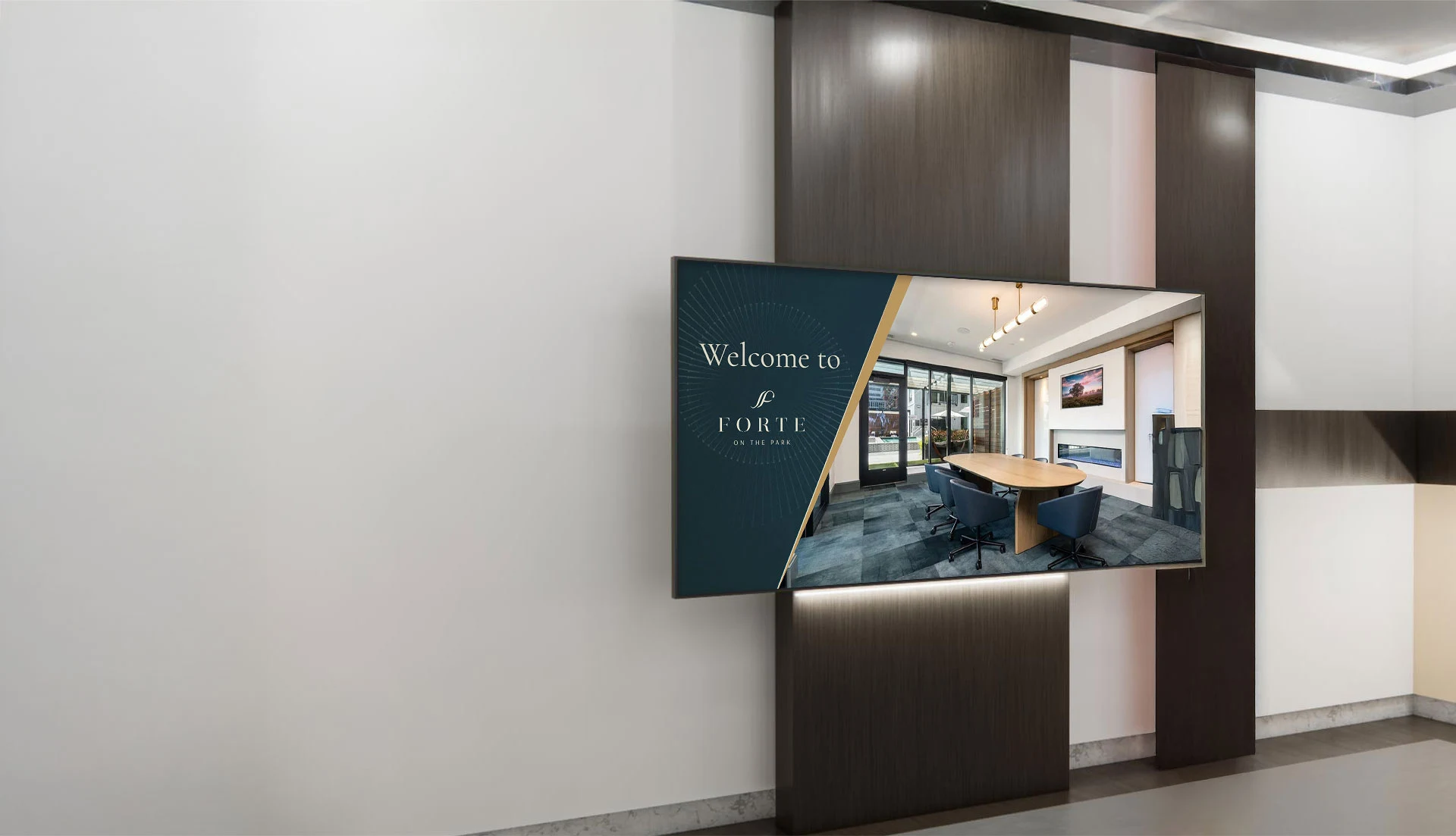 Passive digital signage installed in an office lobby